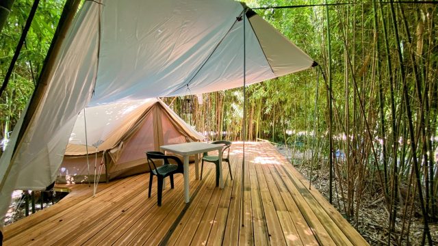 tente lodge parmis les bambous